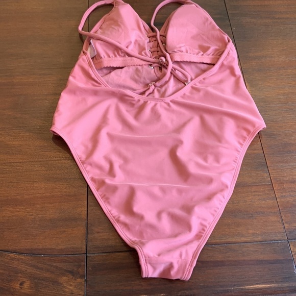 Xhilaration Pink Lace Up Front One Piece Swimsuit Size Large - Picture 4 of 8